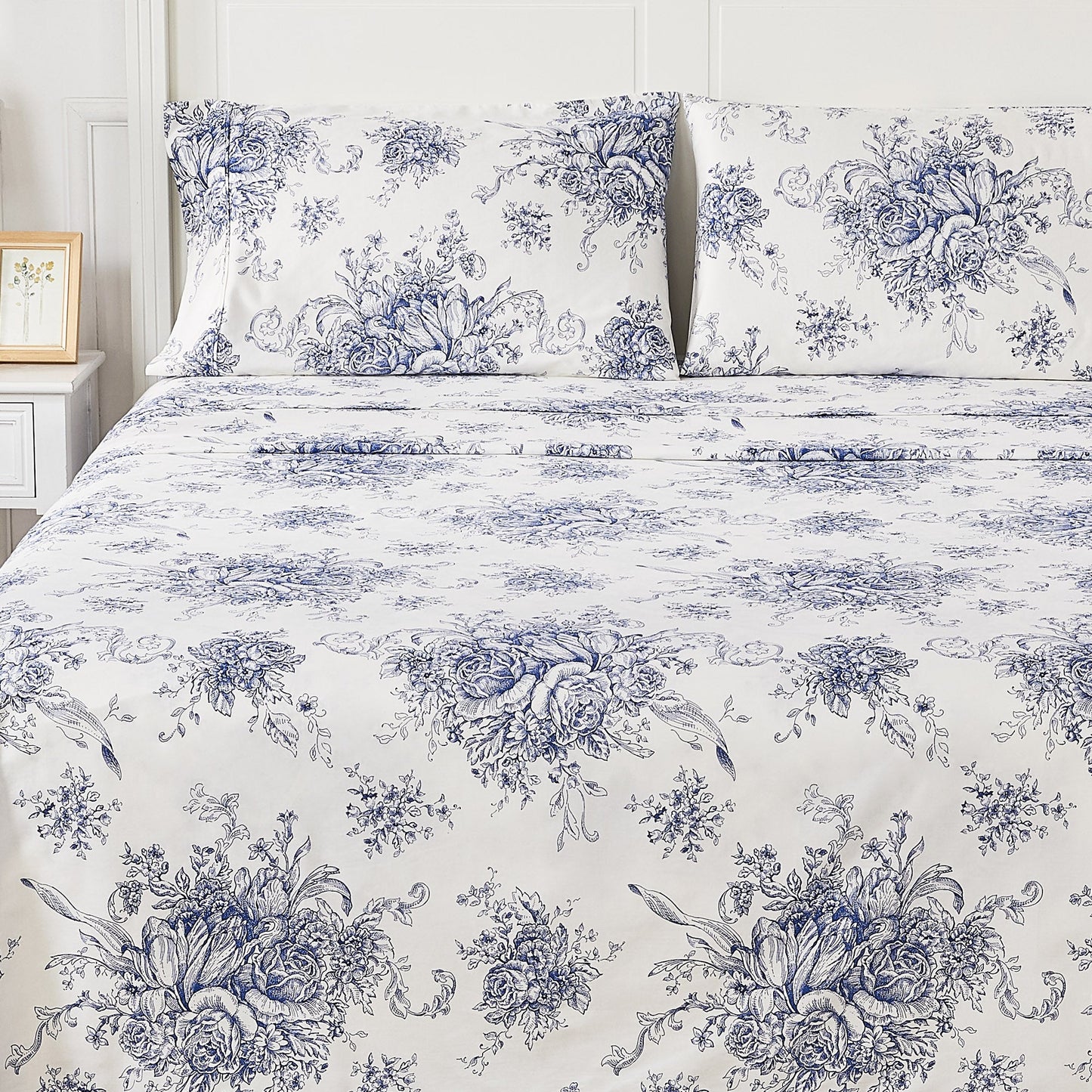 400TC Toile Vintage Inspired Floral Sheet Set - Floral Sheet Sets