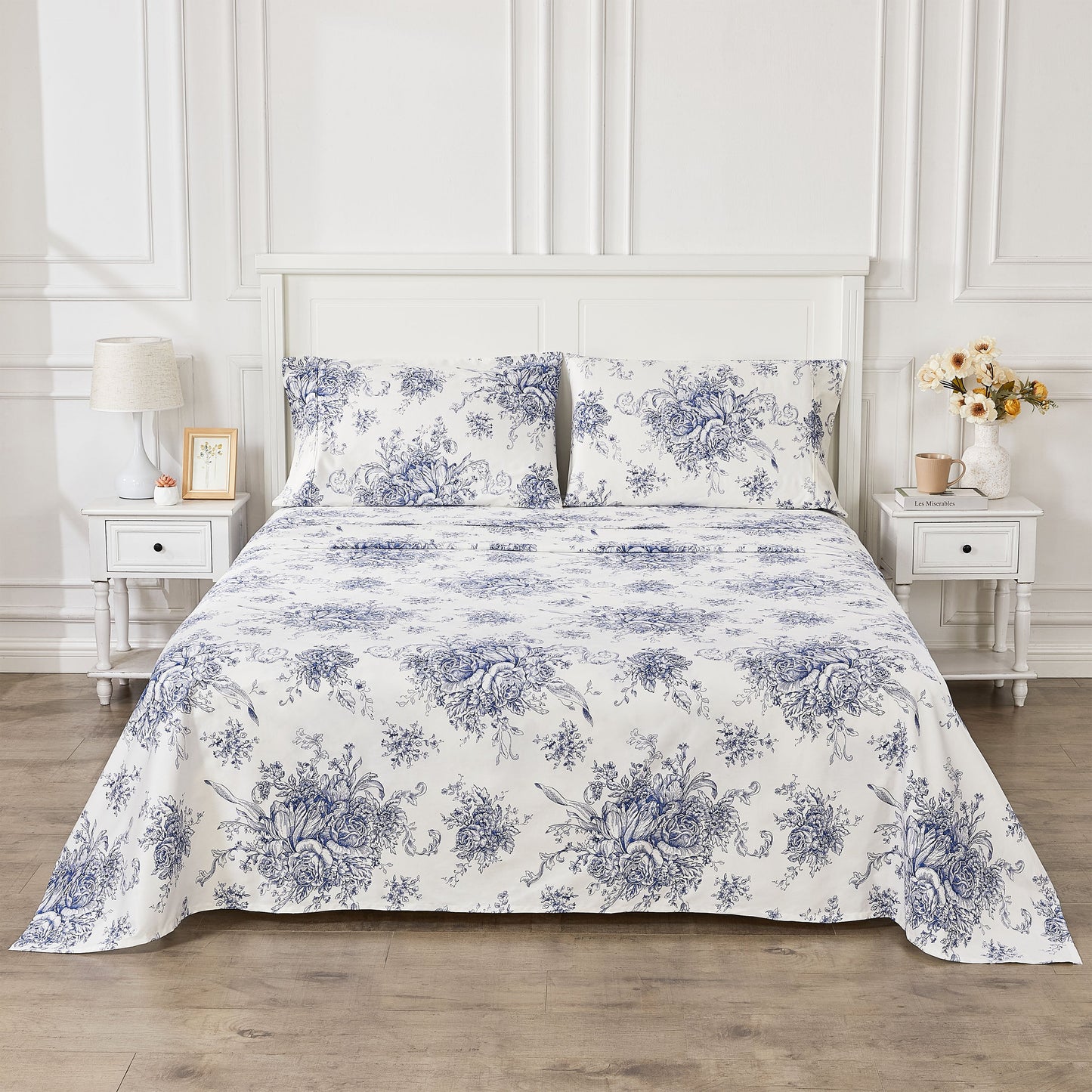 400TC Toile Vintage Inspired Floral Sheet Set - Floral Sheet Sets