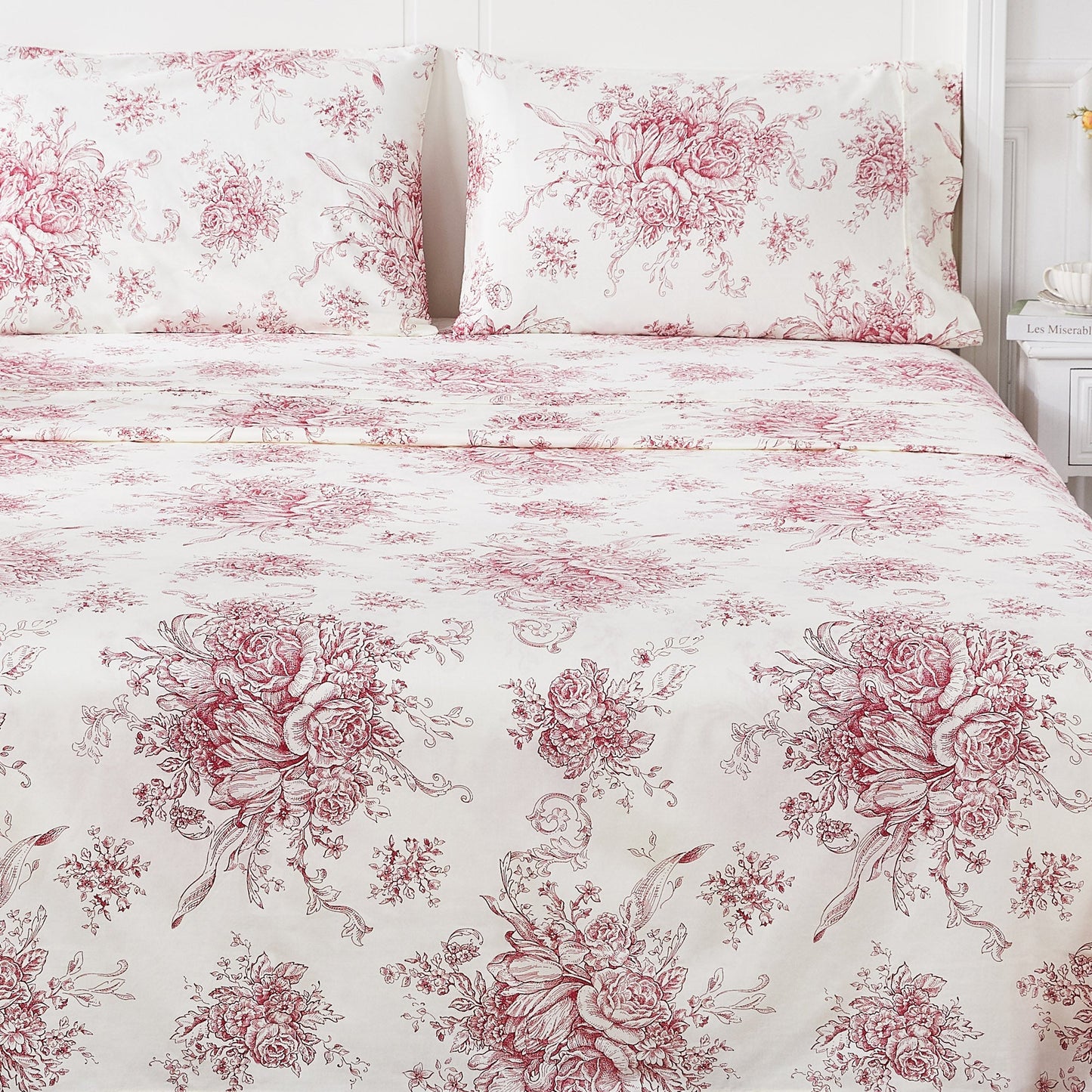 400TC Toile Vintage Inspired Floral Sheet Set - Floral Sheet Sets