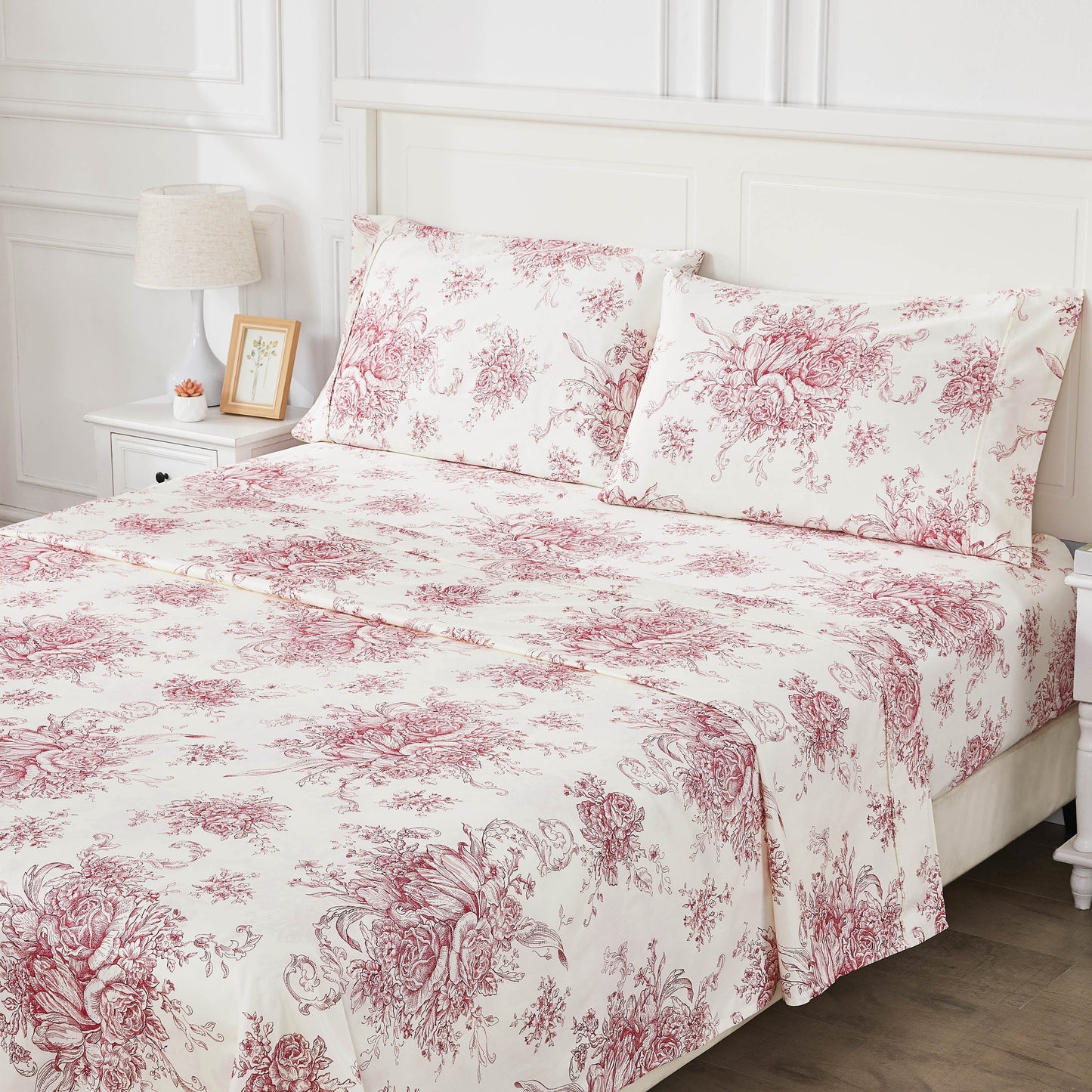 400TC Toile Vintage Inspired Floral Sheet Set - Floral Sheet Sets