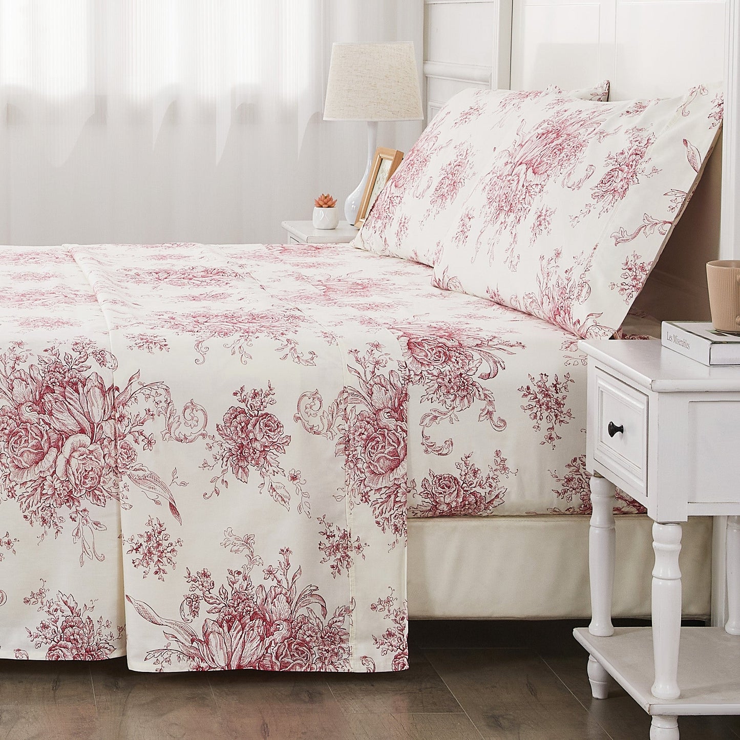 400TC Toile Vintage Inspired Floral Sheet Set - Floral Sheet Sets