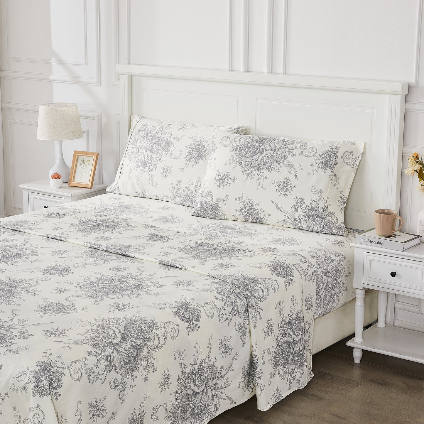 400TC Toile Vintage Inspired Floral Sheet Set - Floral Sheet Sets