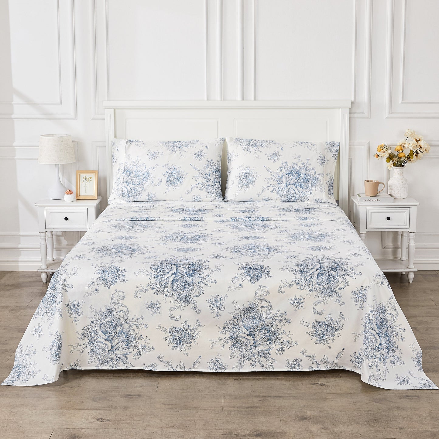 400TC Toile Vintage Inspired Floral Sheet Set - Floral Sheet Sets
