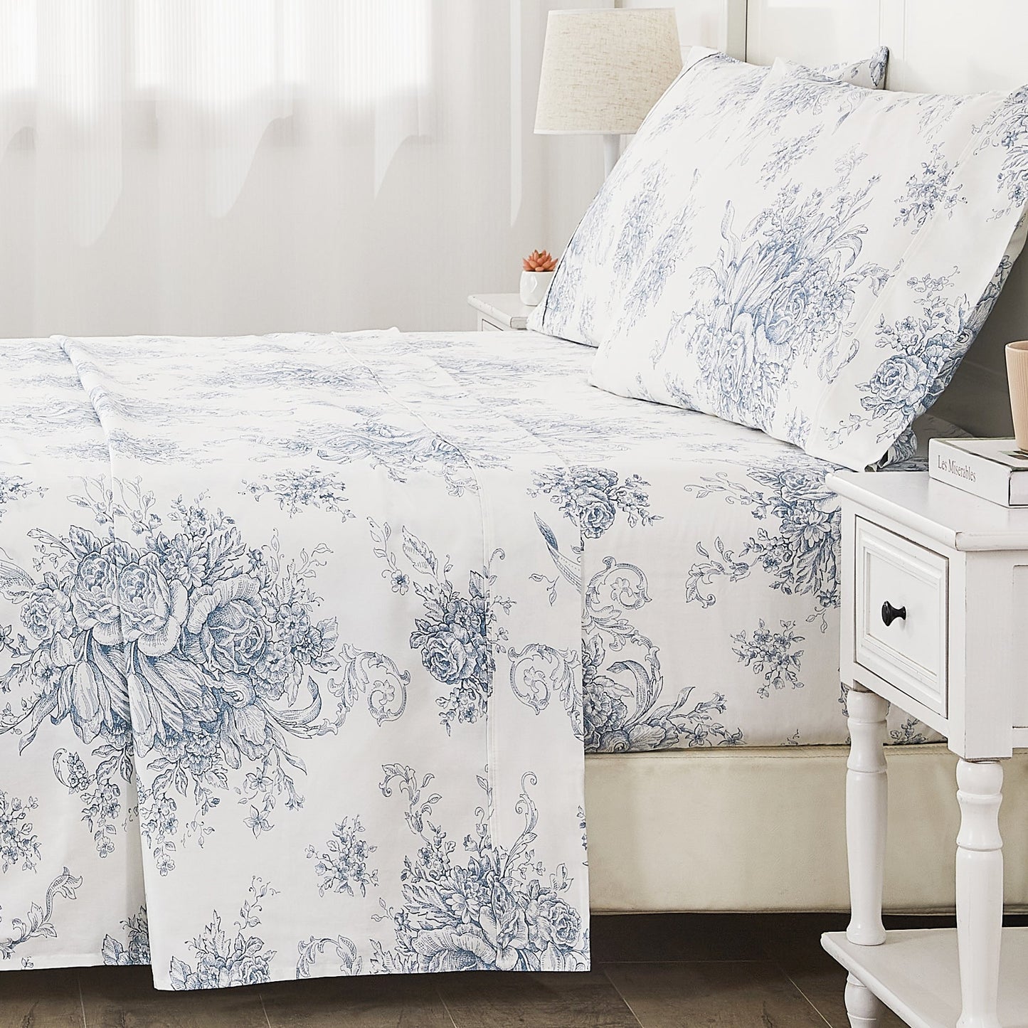 400TC Toile Vintage Inspired Floral Sheet Set - Floral Sheet Sets