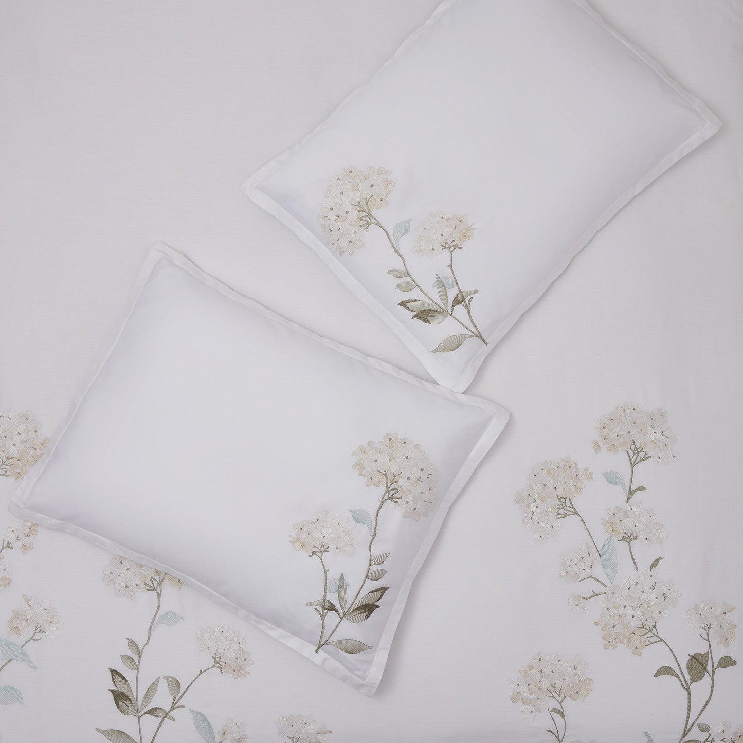 Hydrangea Floral 100% Cotton Embroidered Duvet Cover Set