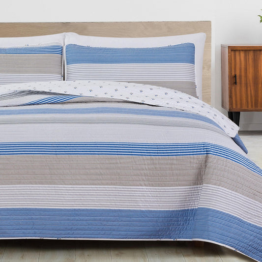 3 Piece Striped Quilt Set - Bryce Collection - Quahog Bay Bedding