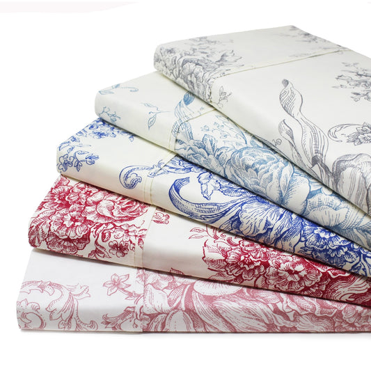 400TC Toile Vintage Inspired Floral Sheet Set - Floral Sheet Sets - Quahog Bay Bedding