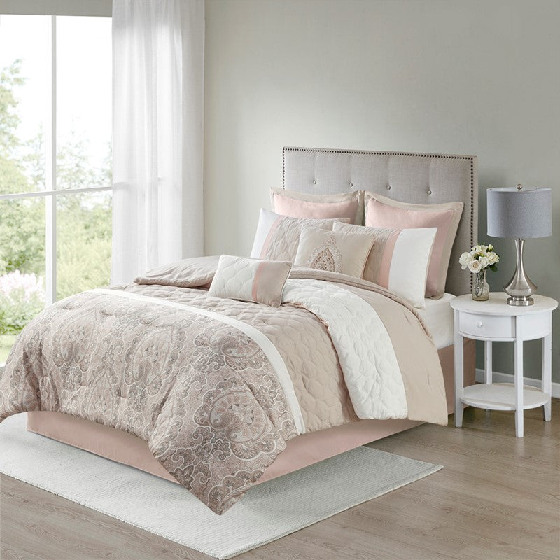 510 Design Shawnee Blue Medallion Comforter Set 8PC Blush - Quahog Bay Bedding