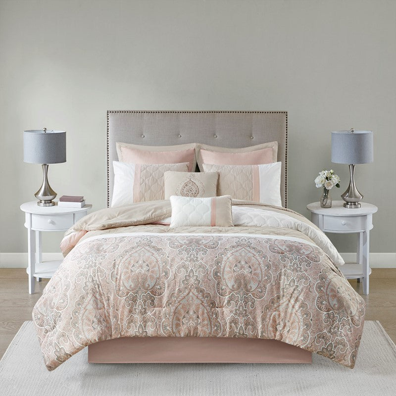 510 Design Shawnee Blue Medallion Comforter Set 8PC Blush - Quahog Bay Bedding