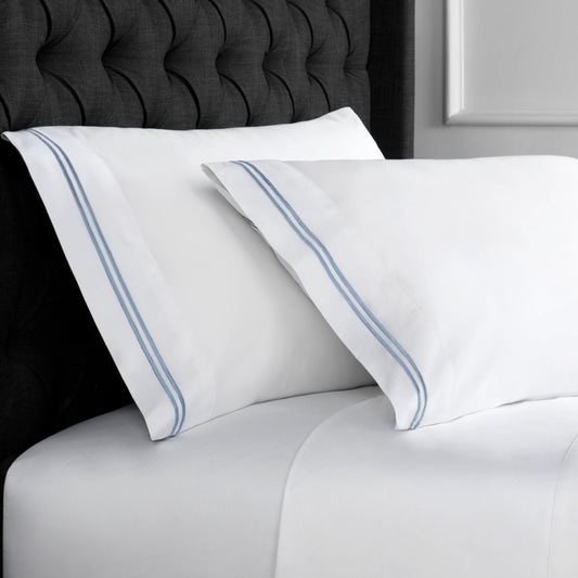 600 Thread Count Double Stripe Embroidered Pillowcases - Quahog Bay Bedding