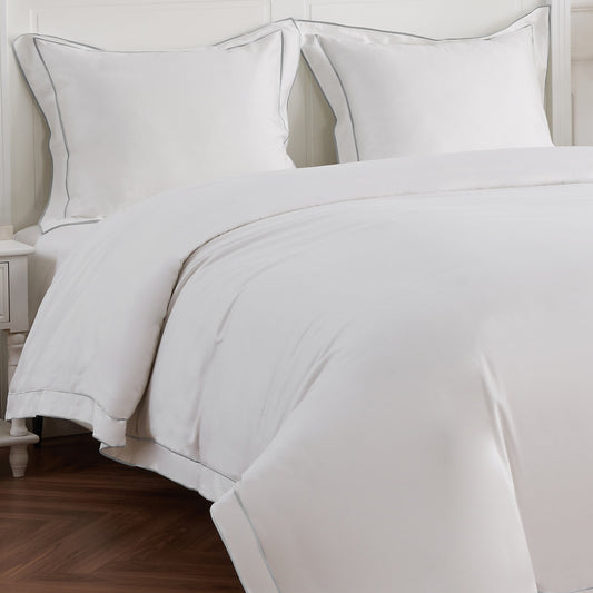 600 Thread Count Framed Sateen Embroidered Cotton Duvet Set - Quahog Bay Bedding