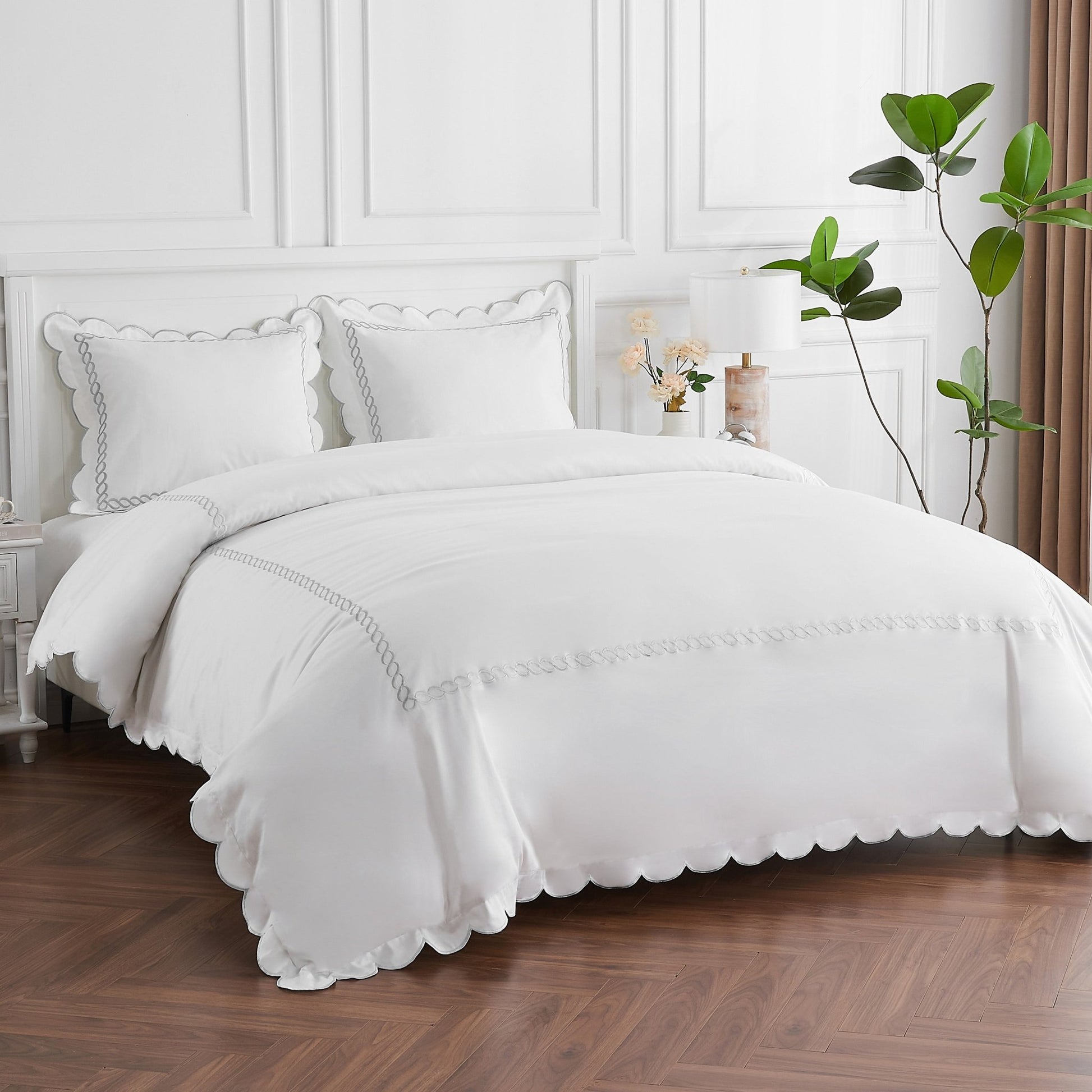 600 Thread Count Scallop Rope Embroidered Cotton Duvet Set - Quahog Bay Bedding