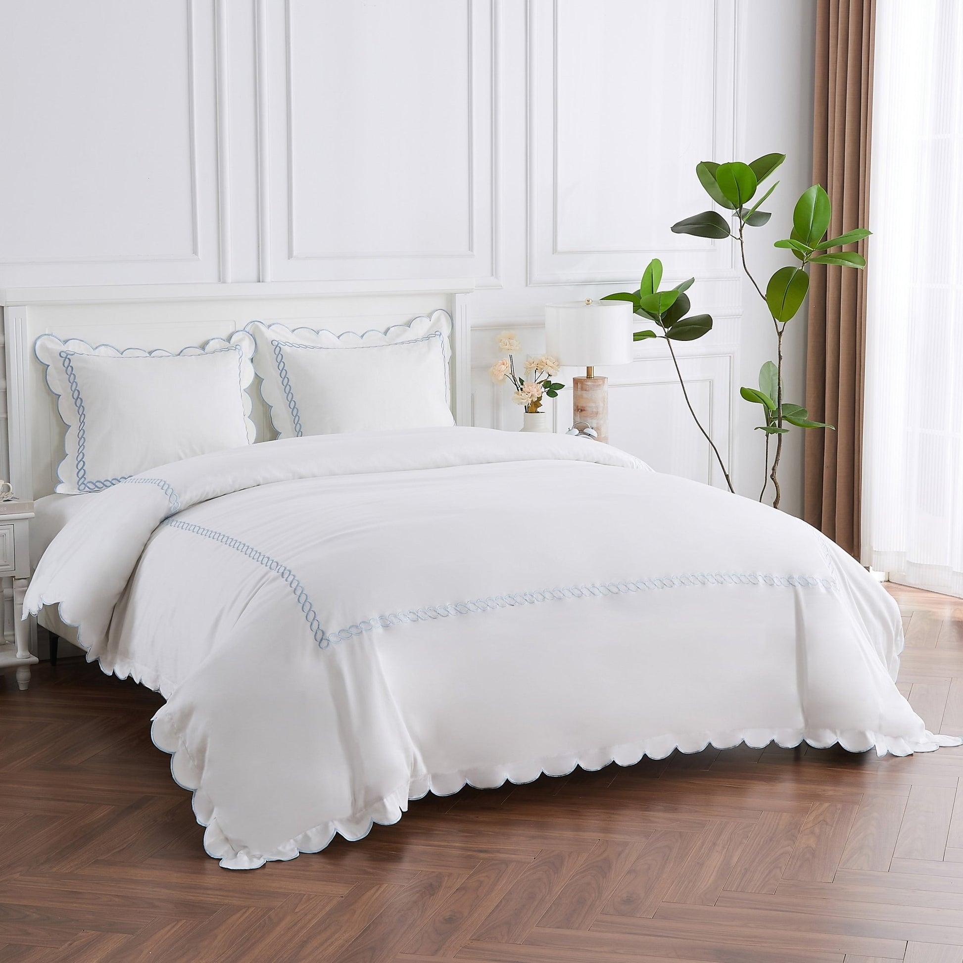 600 Thread Count Scallop Rope Embroidered Cotton Duvet Set - Quahog Bay Bedding