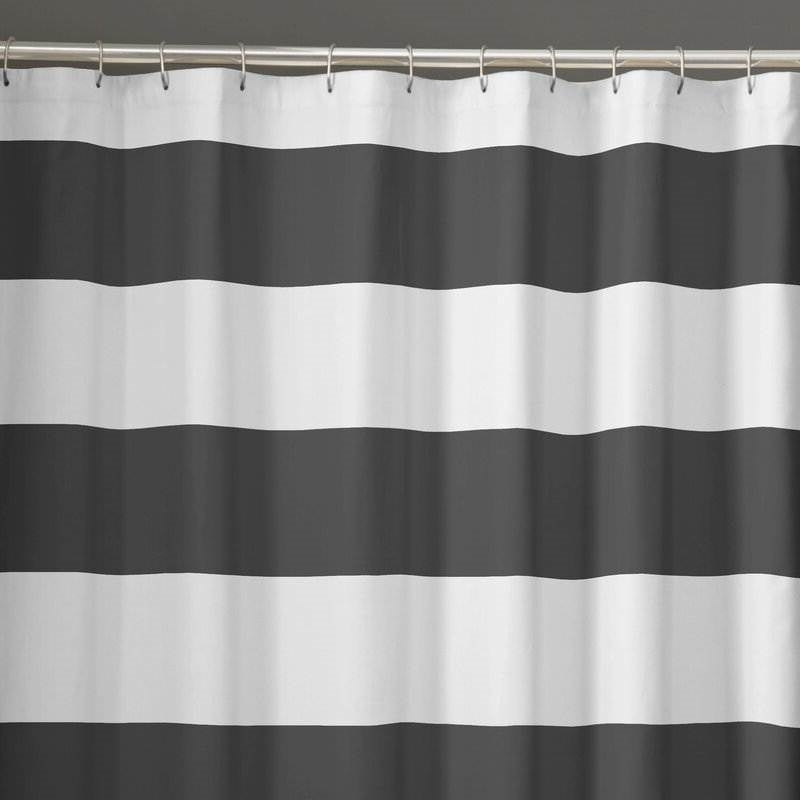 72 x 70 inch Polyester Grey White Nautical Ocean Beach Striped Shower Curtain - Quahog Bay Bedding