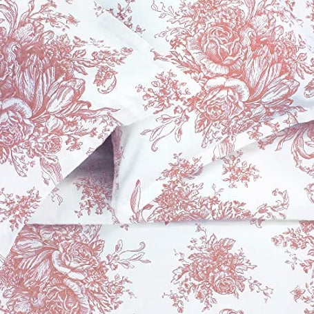 400TC Toile Vintage Inspired Floral Sheet Set - Floral Sheet Sets