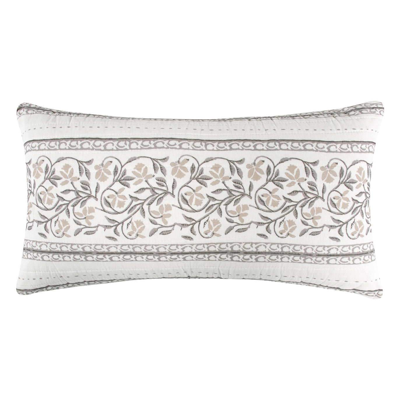 Adare Taupe Quilted Rectangle Pillow Floral Pillow - Quahog Bay Bedding