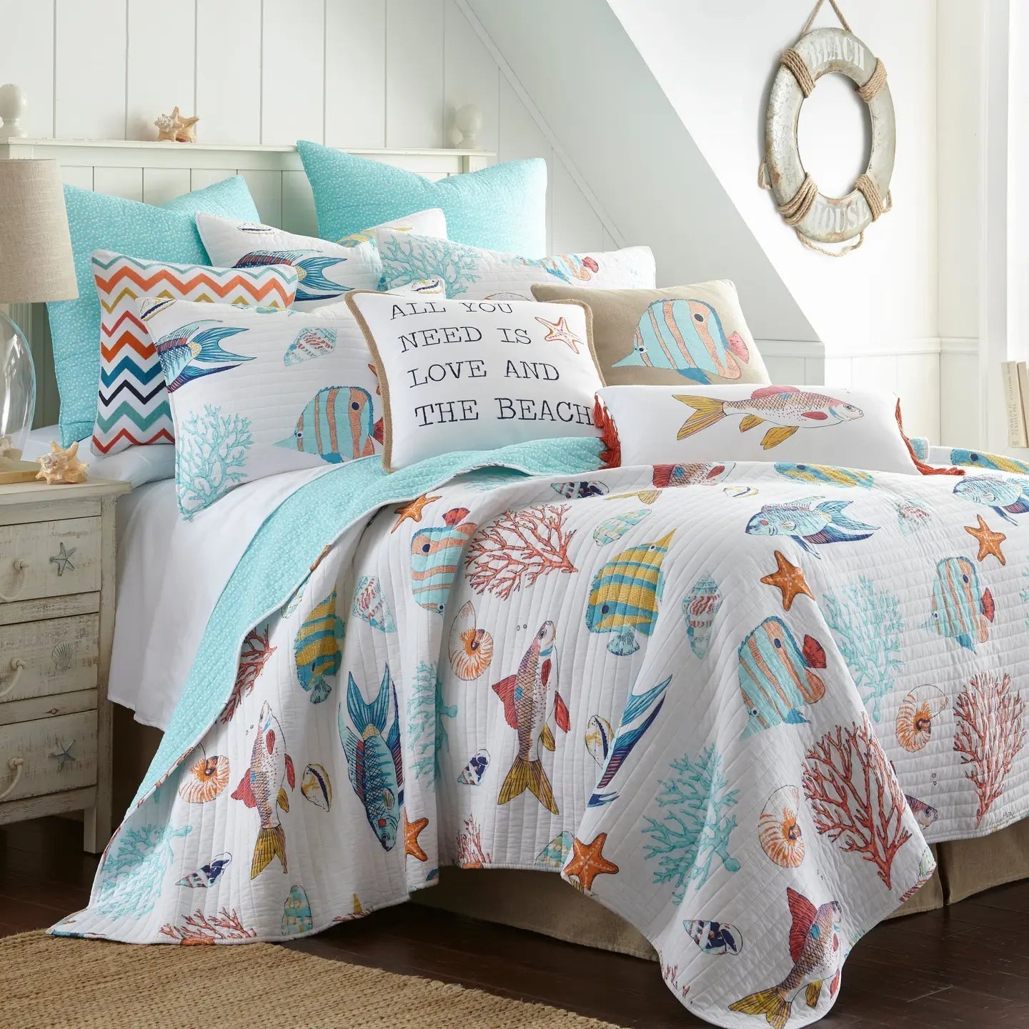 Barrier Reef Fish Pillow w/ Tassles - Ocean Themed Throw Pillows - Quahog Bay Bedding