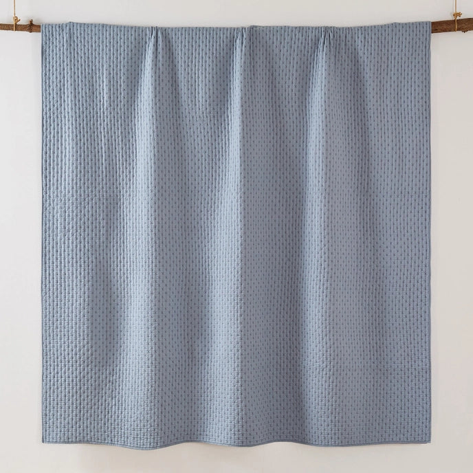 Beautiful Cross Stitch 100% Cotton Quilt Set - Chambray Blue