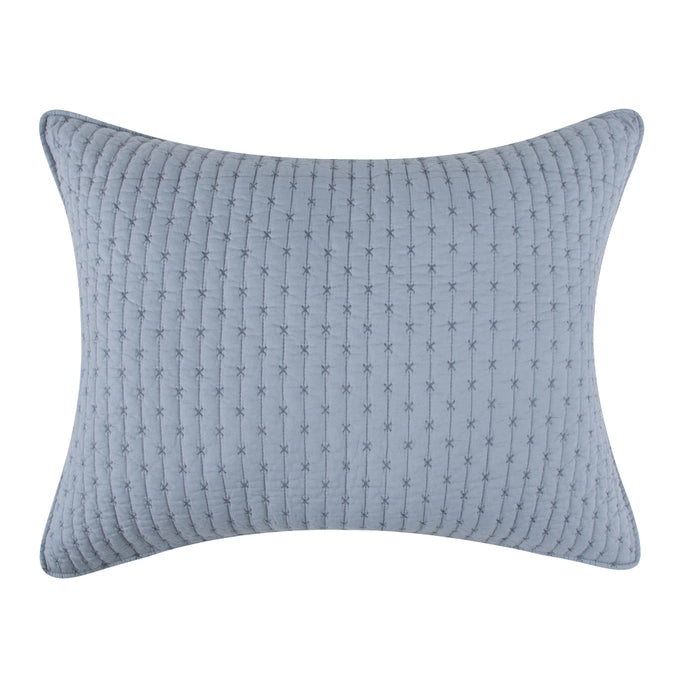 Beautiful Cross Stitch 100% Cotton Quilt Set - Chambray Blue