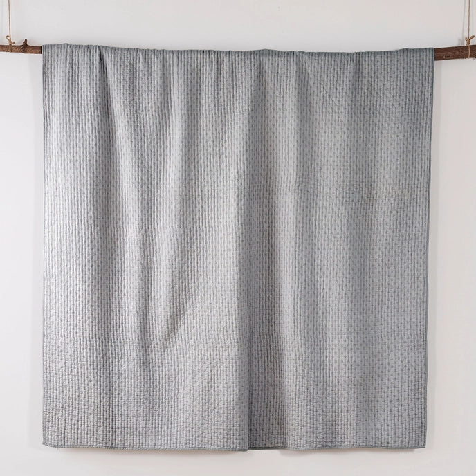 Sale! Queen Cross Stitch 100% Cotton Quilt Set - Light Grey