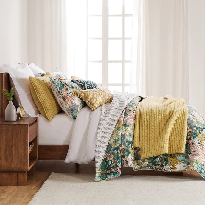 Cross Stitch 100% Cotton Quilt Set - Ochre