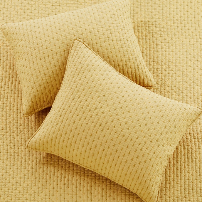 Cross Stitch 100% Cotton Quilt Set - Ochre