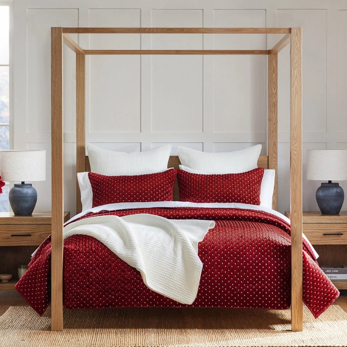 Cross Stitch 100% Cotton Quilt Set - Velvet Red Christmas Quilts