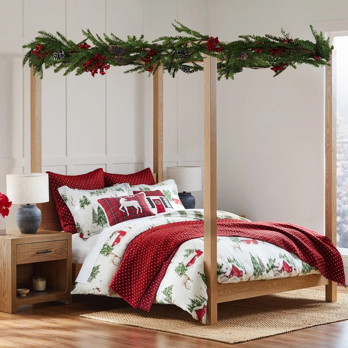 Cross Stitch 100% Cotton Quilt Set - Velvet Red Christmas Quilts