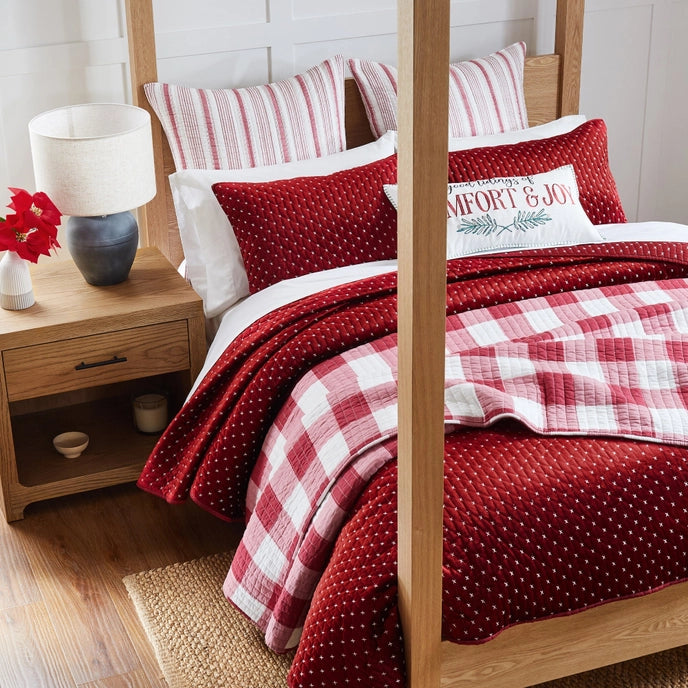 Cross Stitch 100% Cotton Quilt Set - Velvet Red Christmas Quilts