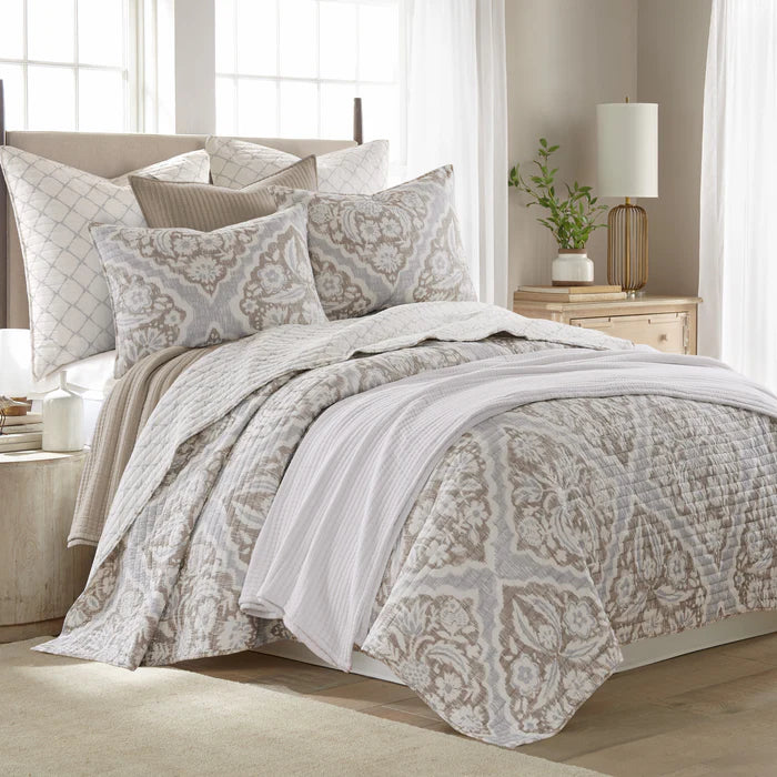 Becker Taupe Quilt Set - Beautiful Coastal Taupe Bedding Set