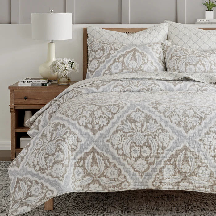 Becker Taupe Quilt Set - Beautiful Coastal Taupe Bedding Set