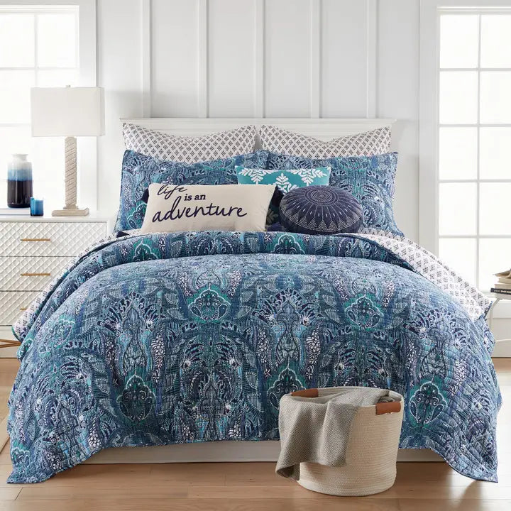 Bellamy Teal Euro Sham Set of 2 - Coastal Pillow Shams - Quahog Bay Bedding