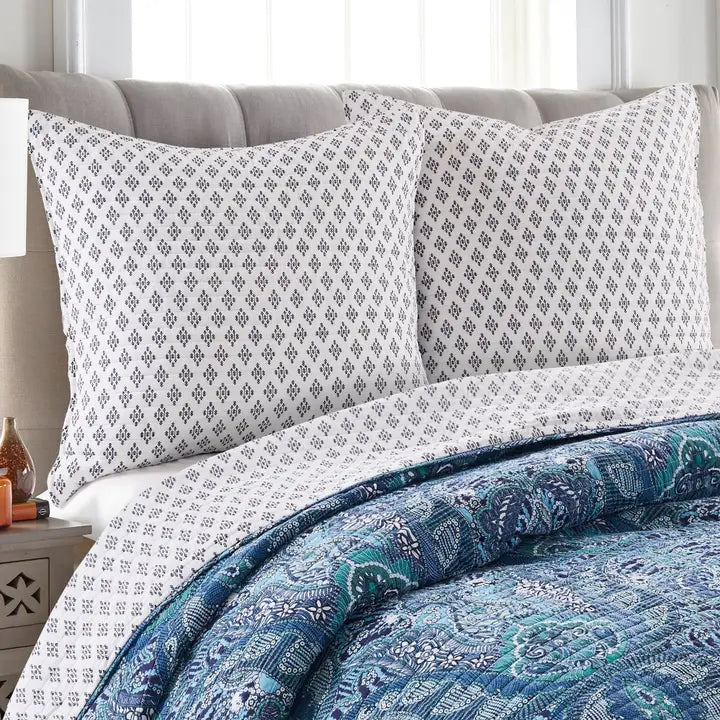 Bellamy Teal Euro Sham Set of 2 - Coastal Pillow Shams - Quahog Bay Bedding