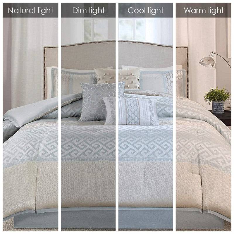 Bennett 7 Piece Jacquard Comforter Set – Aqua - Quahog Bay Bedding