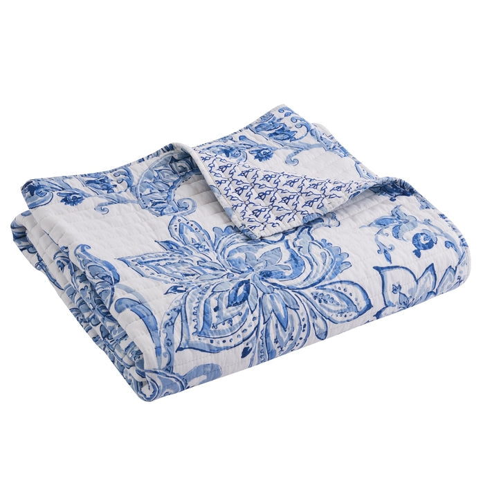 Bennett Blue Coastal Quilted Throw - Coastal Throw Blanket - Quahog Bay Bedding