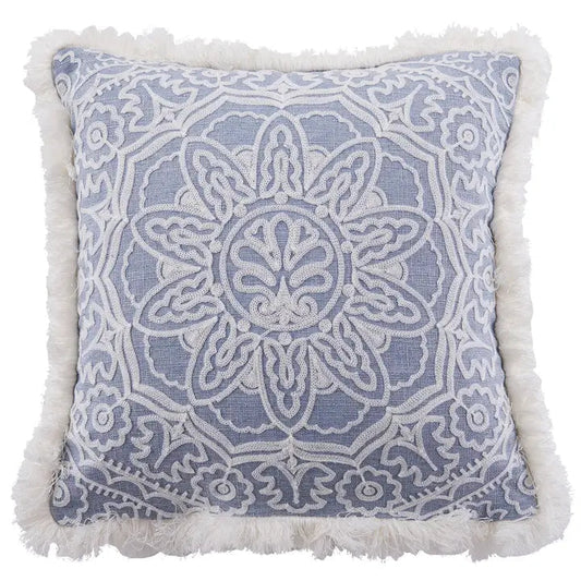 Bennett Embroidered Fringe Pillow - Coastal Accent Pillows - Quahog Bay Bedding