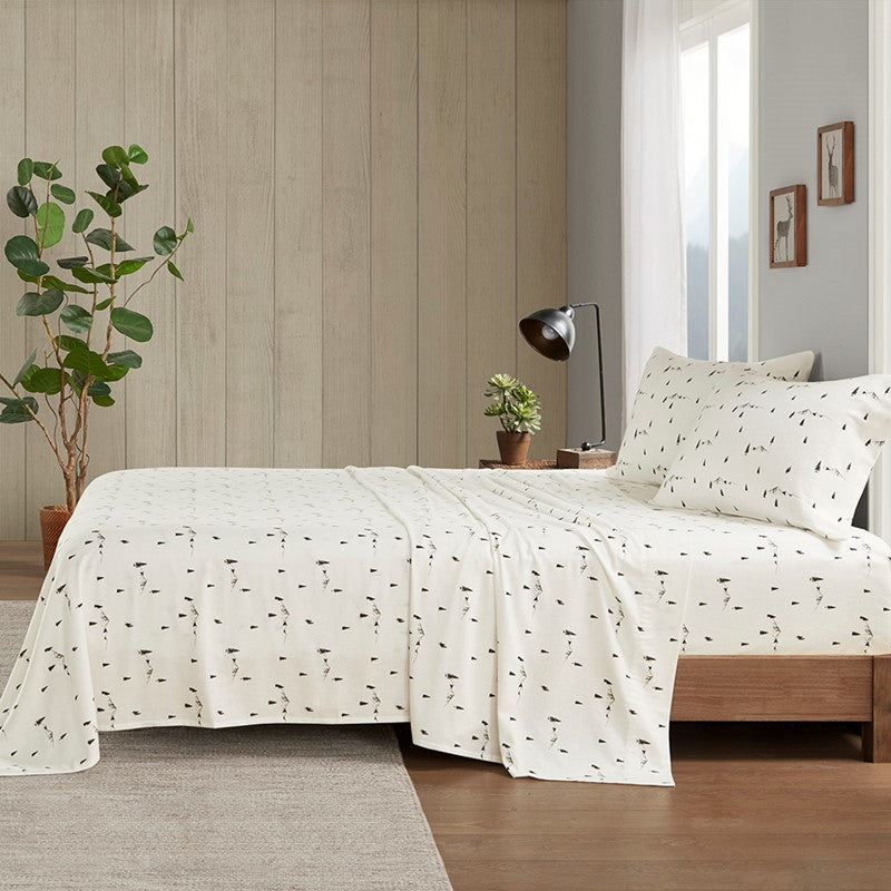 Woolrich 100% Cotton Printed Flannel Sheet Set - Black Pine Trees