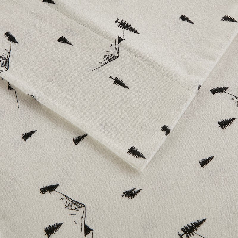 Woolrich 100% Cotton Printed Flannel Sheet Set - Black Pine Trees