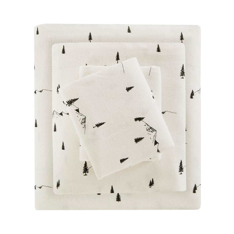 Woolrich 100% Cotton Printed Flannel Sheet Set - Black Pine Trees