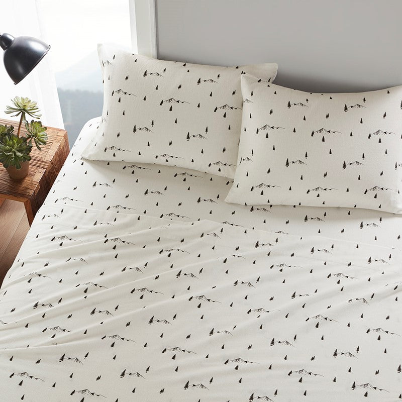 Woolrich 100% Cotton Printed Flannel Sheet Set - Black Pine Trees