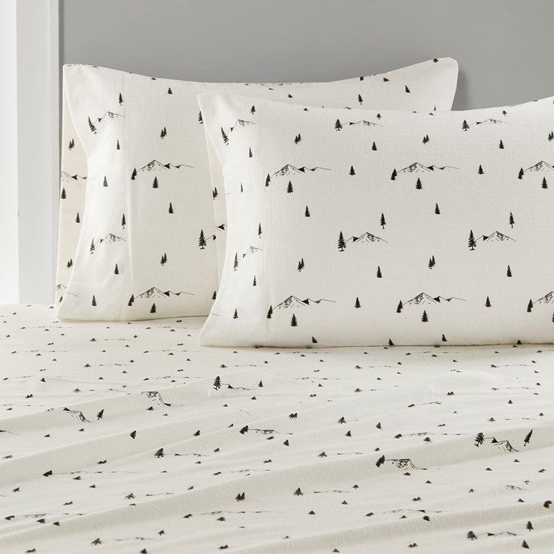 Woolrich 100% Cotton Printed Flannel Sheet Set - Black Pine Trees
