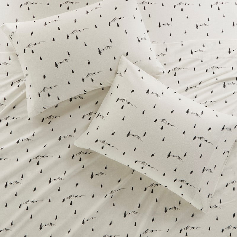 Woolrich 100% Cotton Printed Flannel Sheet Set - Black Pine Trees