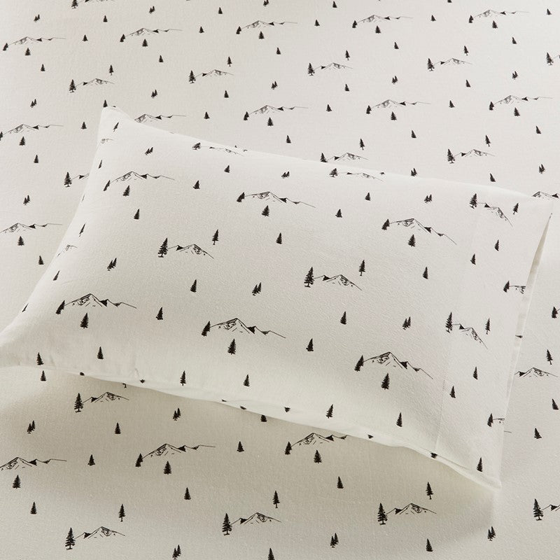 Woolrich 100% Cotton Printed Flannel Sheet Set - Black Pine Trees