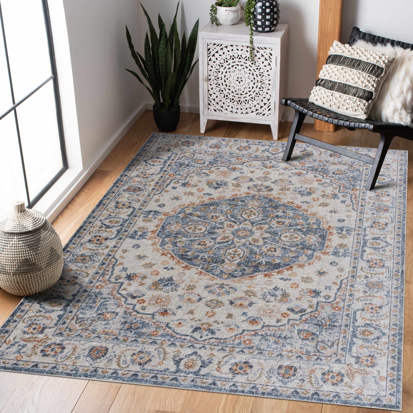 Blue Cream Hiti Washable area rug - Clearance - Quahog Bay Bedding