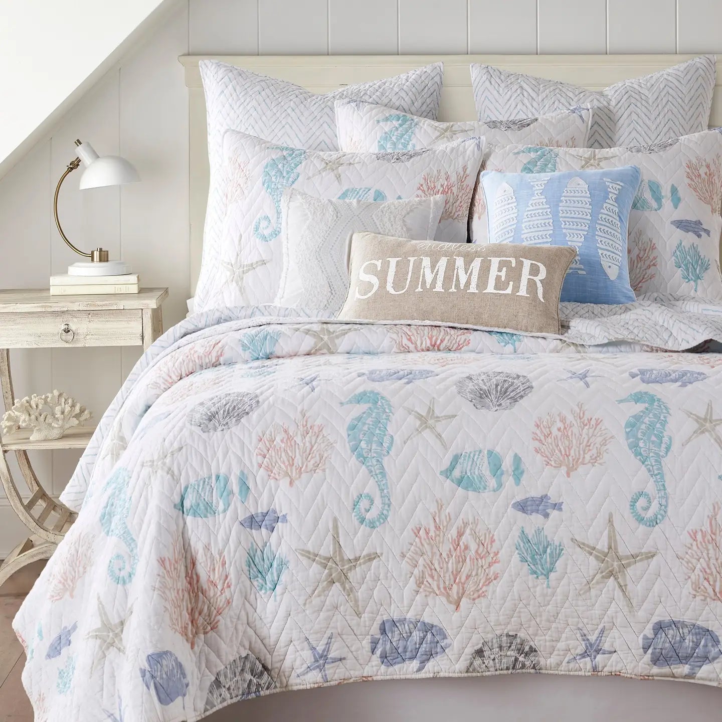 Blue Sea Quilt Set - Coastal Blue Quilt Set - Quahog Bay Bedding
