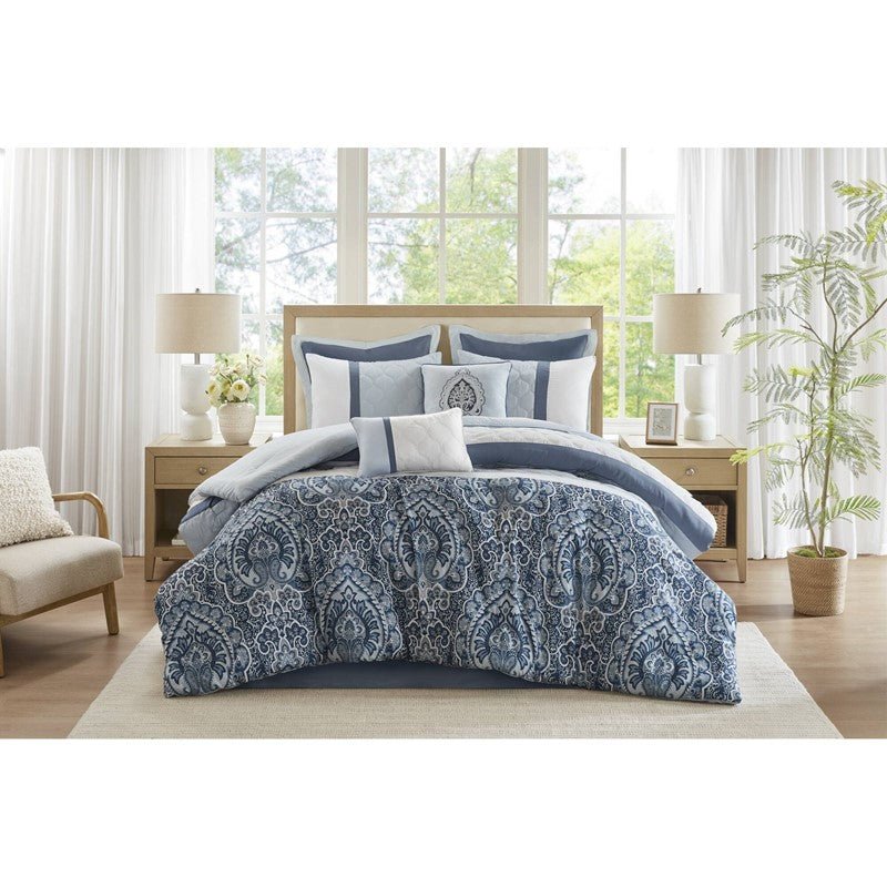 Comforter Sale! CLEARANCE - 8PC Medallion Bedding Set - Blue - Queen - Quahog Bay Bedding