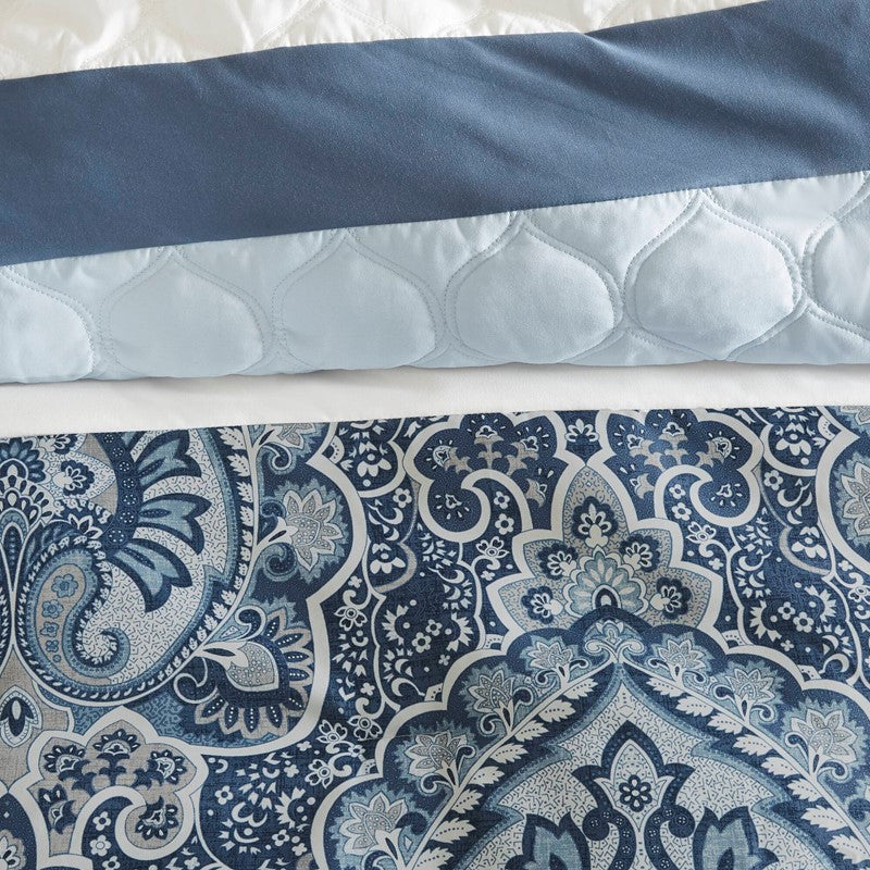 Embroidered Medallion Comforter Set - Blue Medallion Bedding Set - 8PC