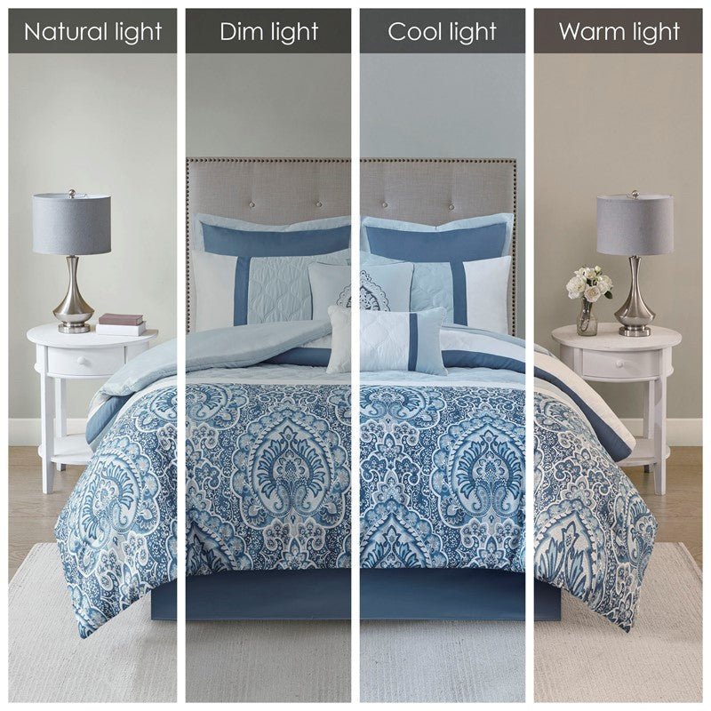 Comforter Sale! CLEARANCE - 8PC Medallion Bedding Set - Blue - Queen - Quahog Bay Bedding