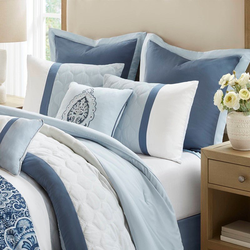 Comforter Sale! CLEARANCE - 8PC Medallion Bedding Set - Blue - Queen - Quahog Bay Bedding