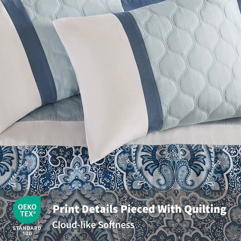 Embroidered Medallion Comforter Set - Blue Medallion Bedding Set - 8PC